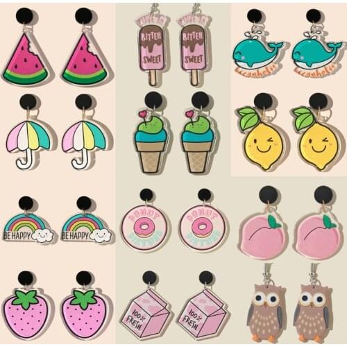 Food Acrylic Earrings For Women Transparent Candy Donuts Ice Cream Rainbow Strawberry Milk Carton Cute Earrings Jewelry Gifts