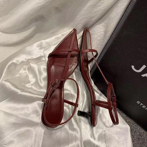 Gladiator Women Sandals Thin Low Heels Sandals Pointed Toe Narrow Band Ladies Solid Color Dress Simple Sandals Ankle Strap Shoes