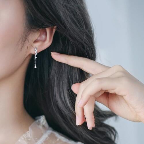 Long Tasse Flower Silver Color Cubic Zirconia Hoop Earrings For Women Girls Korean Trendy Fashion Jewelry Gifts SD2386