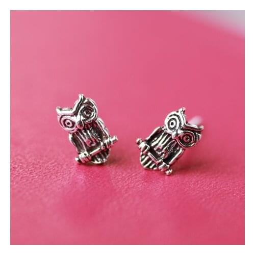 Cute Girls Vintage Tiny Owl Silver Earrings For Women Fashion Retro Owl Studs Earings Female Brincos Jewelry Wedding Party Gift