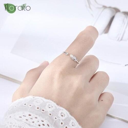 Open Adjust Ring for Women 925 Sterling Silver Feather Rings Minimalist Jewelry for Women Girls Charm Gift