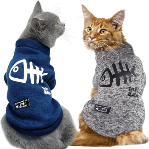 Winter Cat Clothes Pet Puppy Dog Clothing Fish Bone Hoodies For Small Medium Dogs Cat Kitten Kitty Outfits Cats Coats Jackets