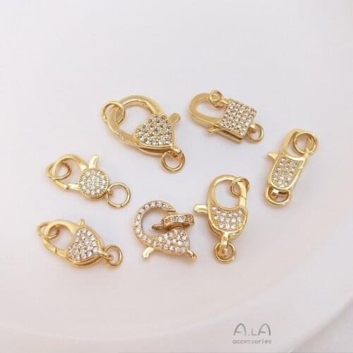 1 Pcs Micro Inlaid Zircon Heart Shape Lobster Buckle 18K Gold Closing Buckle Connection Buckle DIY Bracelet Necklace Accessories