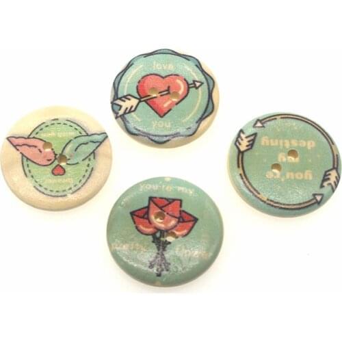 SHINE 12PCs Wooden Sewing Buttons Scrapbooking Round 2 Holes Heart Piercing Pattern 30mm Dia. Decorate bottoni botoes