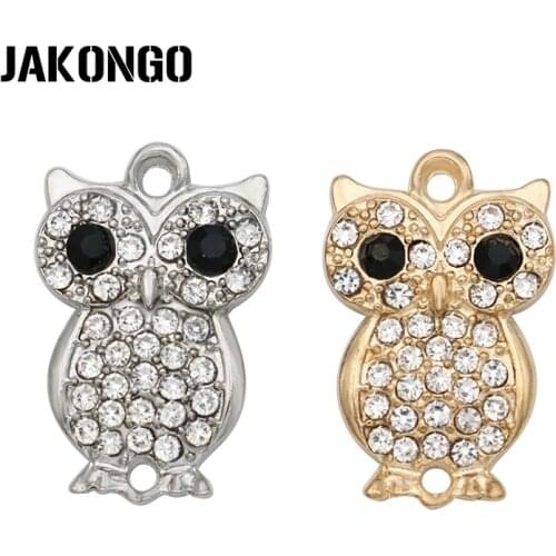 JAKONGO Antique Silver/Gold Color Crystal Owl Connectors Charm For Making Bracelet Jewelry Findings DIY Accessories 24*15mm 4pcs