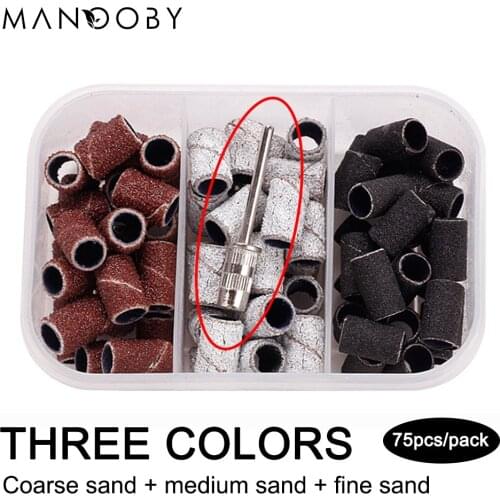 75Pcs/Box Sanding Cap Bands For Electric Manicure Machine 180/120/80 Grit Nail Drill Grinding Bit Files Pedicure Nail Art Sets
