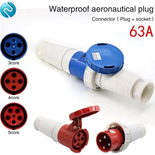 Aviation plug socket industrial waterproof connector 3 core 4 core 5 core 63A aviation butt plug