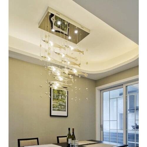 Girban Brand Modern Living Dining Room Lamp Restaurant G4 LED Flying Fish Lighting Hotel Creative Rectangular Pendant Chandelier
