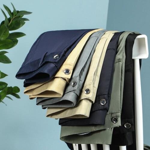 2021New in summer Mens cotton regular-fit pants Fashion business casual mens solid color trousers Khaki green black