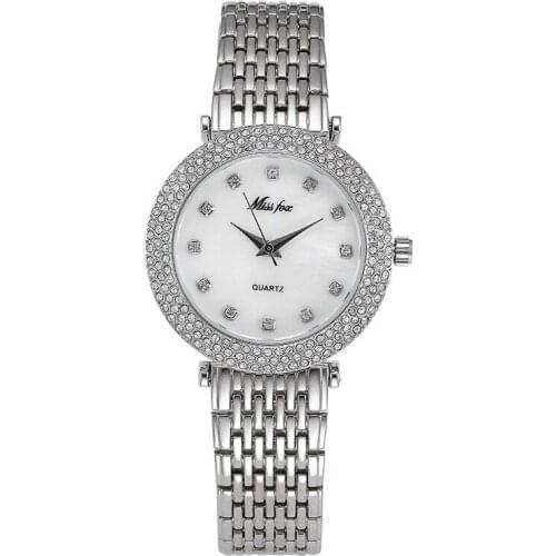 Noble Simple Style Women Watch Alloy Diamond Jewelry Buckle Pointer round Alloy Solid Gold Waterproof Quartz Watch For Ladies