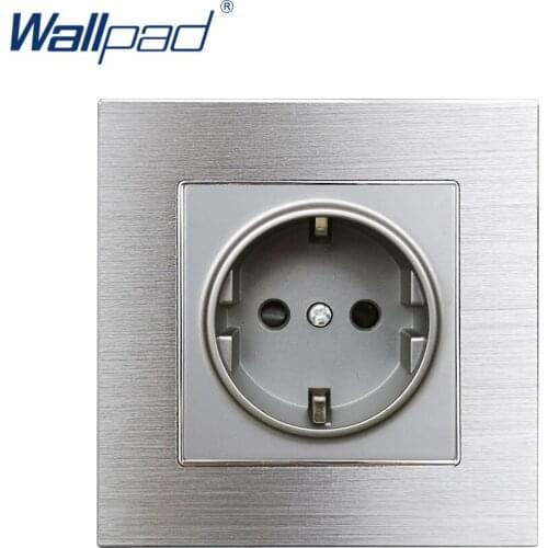 EU 2 Pin German Socket Wallpad Grey Aluminum Alloy Panel Electric Wall Power Socket Electrical Outlets For Home Schuko