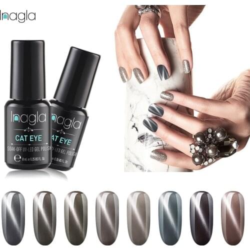 Inagla Grey Cat Eye Nail Gel Polish Soak off UV LED Nail Polish Varnish Top Base Coat 8ML Nail Art For Manicure Hybrid Lacquer