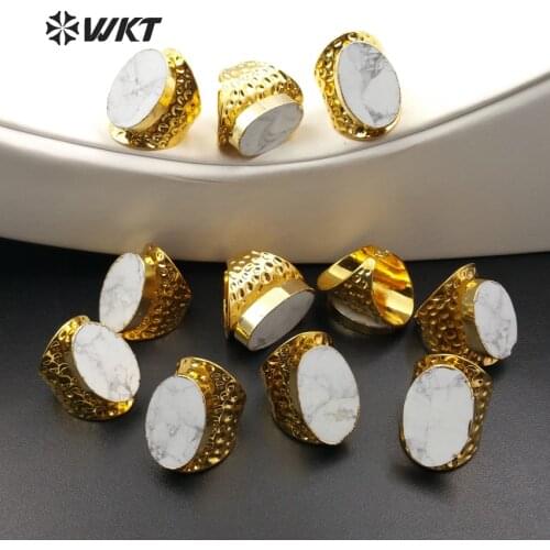 WT-R268 Wholesale Fashion Gold Color Howlite Stone Rings, Unique Design Cigar Band Ring For Women Adjustable Size