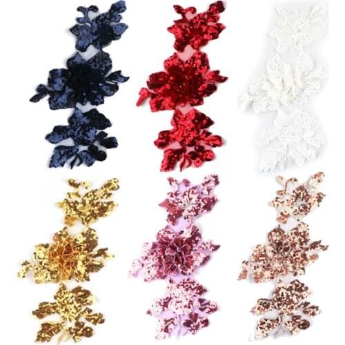 3D Flower Sequined Lace Fabric Applique Trim for Evening Dress Clothes Lace Collar Embroidery Patches Sew on Accessories