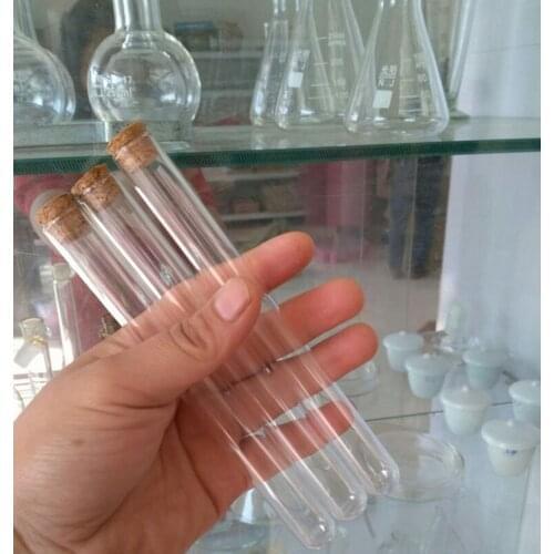 Lab Clear Plastic Test Tube with Cork Cap Stopper Round Bottom Laboratory or Wedding Favours Spice Tube