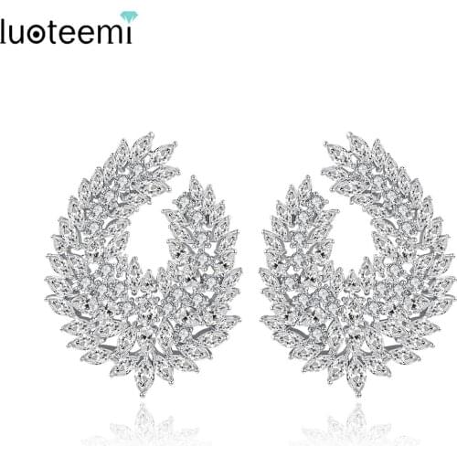 LUOTEEMI Brand Design Big Stud Earrings for Women Wedding Party White Gold Color Paved CZ Fashion Jewelry Brincos Christmas Gift