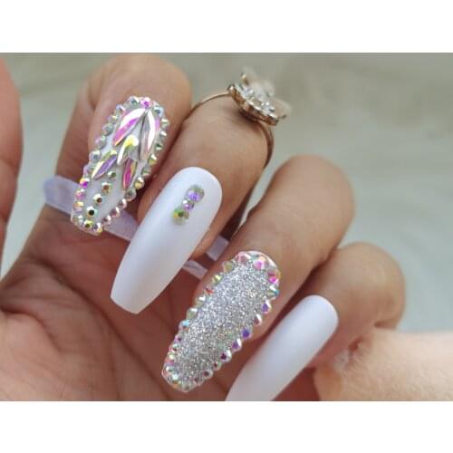 White fashion luxury jewelry design long Ballet Coffin fake nails crystal diamond 24pcs