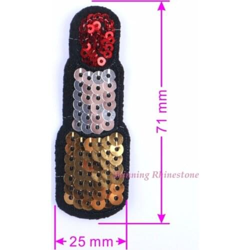 1pc Embroidered Patches Lipstick Iron On Patch Sewing On Sequins DIY Clothes Applique Garment Motif Woman Girl Brand Patch