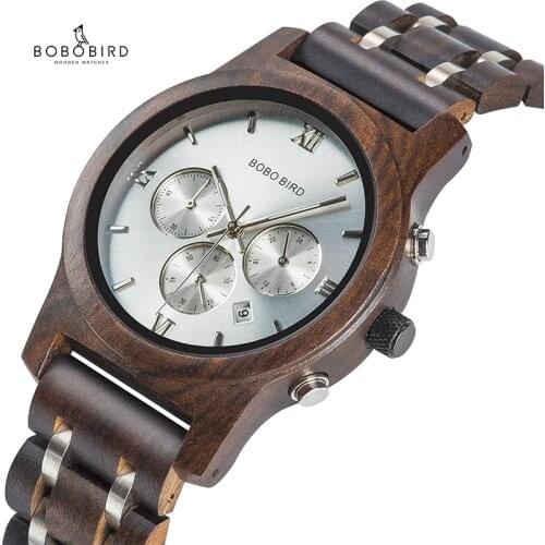 Customized Name Watch BOBOBIRD Wood Men Wrist watches Quartz Chronograph Clock relogio masculino With Gift Box Bracelet V-P19-3
