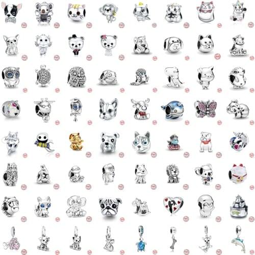 New Hot Bear Dog Cat Unicorn Monkey Owl Bead fit Original Pandora Charms Silver 925 Bracelet for Women Fine Jewelry Wholesale