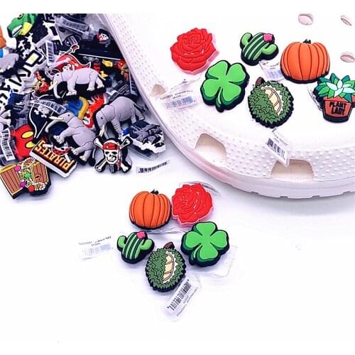 Dropshipping Fruit Plant Shoe Charms PVC Clover Rose Durian Deaigner Shoes Sandals Accessories for Croc JIBZ Kids Party Gifts