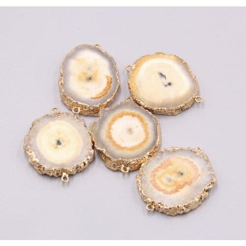 Handmade round pendant female natural connector gems stone agates druzy necklace round drop pendant women rectangle pendant diy