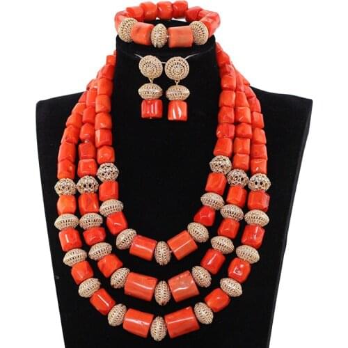 Fabulous Traditional Wedding African Big Coral Beads Jewelry Set Quality Real Coral Costume Women Necklace Set Gift CNR158