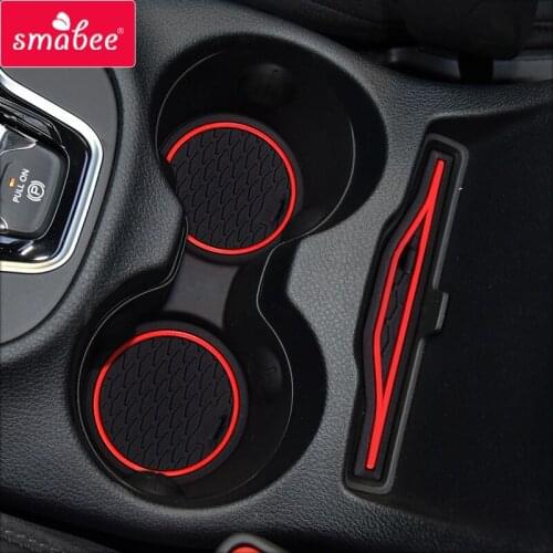 Smabee Anti-Slip Rubber Gate Slot Mat for Jeep Cherokee KL 2014 - 2019 Accessories Cup Holders Non-slip mats RED WHITE 26