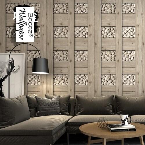 Chinese style 3d wood grain wood boards Vinyl wallpaper Rolls cobblestone for TV Background 3D Stone wall paper for living room