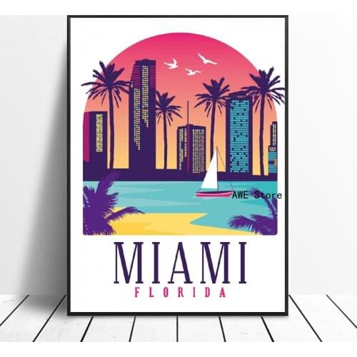 Retro Vintage Miami Canvas Print Wall Art Poster Picture Modern Bedroom Living Room Decoration No Frame
