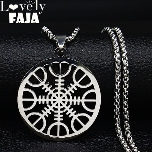 Pagan Amulet Helmet Awe Aegishjalmur Vickling Compass Talisman Scandinavian Vegvisir Stainless Steel Necklaces Jewelry N3033S03