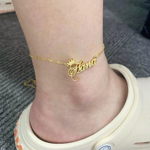 2020 Summer Womens Fashion Accessories Custom Crown Name Anklet Stainless Steel Leg Chain Personalized Letter Anklet Bracelet