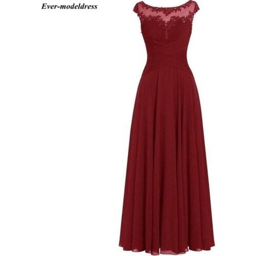 Burgundy Prom Dresses Long Lace Appliques Beaded Floor Length Cap Sleeves Chiffon Evening Party Gowns Robe De Soiree 2019