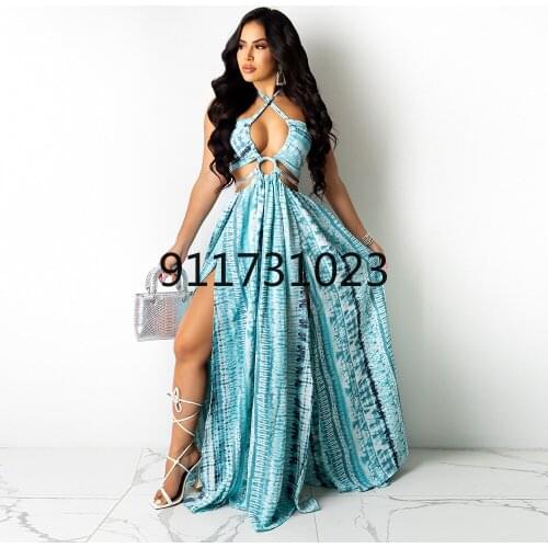 2021 Summer Split V-Neck Sexy Party Dress Tunic Night Club Sleeveless Long Maxi Dresses Hollow Out African Dresses For Women