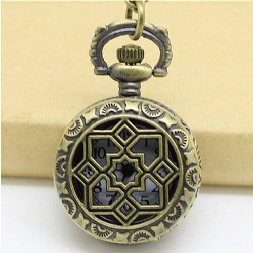 10pcs/lot SteamPunk heavy metaL carved Geometry Eight Angle FLIP Pocket Watch Necklace pendant ,party gift