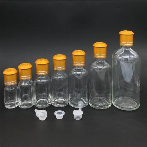 100pcs 5ml/10ml/15ml/20ml/30ML/50ml/100ml transparent Glass Bottle Vials Essential Oil Bottle with gold cap Perfume bottles