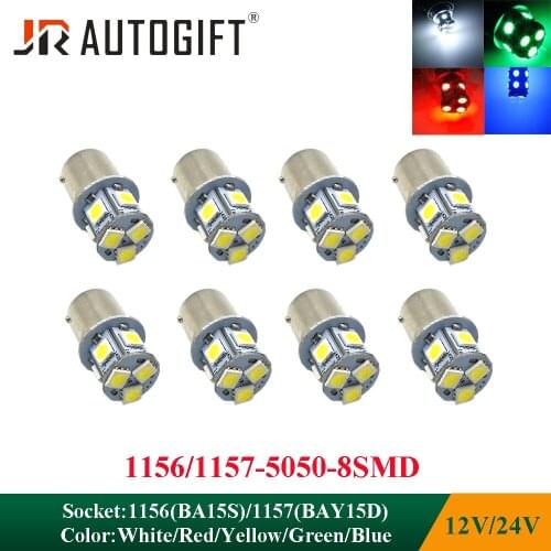 100Pcs car styling 12V 24V S25 P21W BA15S 1156 8 SMD 5050 LED 8SMD Bus Turn signal Light Park Automobile Lamp Wedge Bulbs white