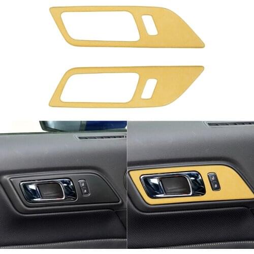 2PCS Suede Car Door Handle Panel Cover Trim Stickers Decorative Stickers Mouldings Accessories for Ford Mustang 2015-2019