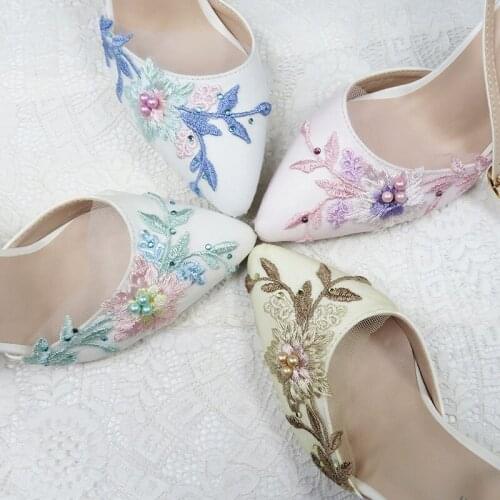 2020 New Summer Mint green Flower wedding shoes with matching bags High heels Pointed Toe Ankle Strap Party shoe and bag set