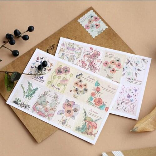3 sheets/lot vintage flower stamp paper sticker package DIY diary decoration sticker album scrapbooking
