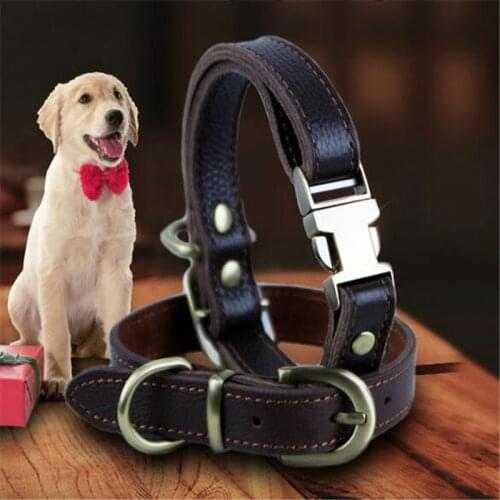 30pcs/Lot)Genuine Cow Leather Dog Collar Pet Cat Neck Strap Soft Adjustable Leads Leash For Small/Medium/Big Pet Dog Wholesale