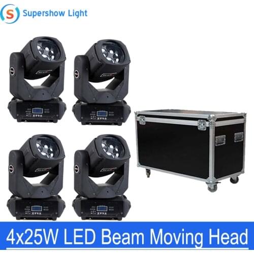 4pcs with Flightcase 4*25w RGBW 4in1 DMX Moving Head Led Super Beam Light Moving Head Beam Led Light