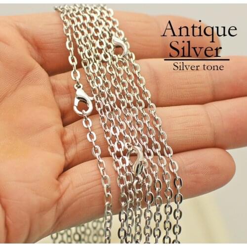 50 Pcs - 18/24/30 Inch Antique Silver Color Necklace Chain for Women Cable Chain Necklace Oval Link Rolo Necklace Wholesale