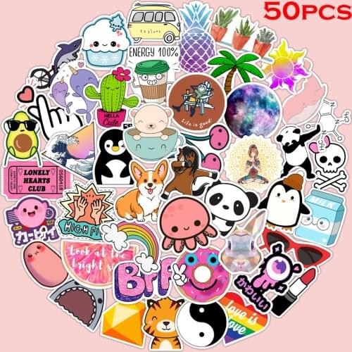 50Pcs Cartoon cute VSCO Stickers For Laptop Phone Graffiti Diary Label Stationery Sticker Decal Kid Toys Waterproof