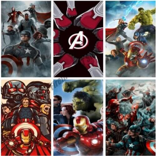 5d Round Diamond Painting Marvel Avengers Poster Iron Man Hulk Cross Stitch Kits Diamond Embroidery Full Drill Home Decor Gift