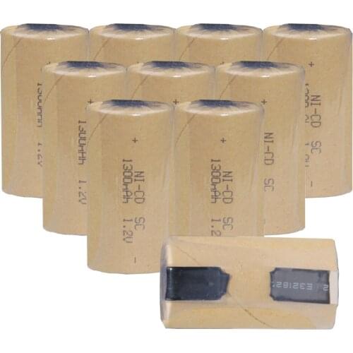 Real capacity fast delivery global shipping 10 pcs SC battery 1.2V SUBC batteries rechargeable 1300mah flat top for dewalt