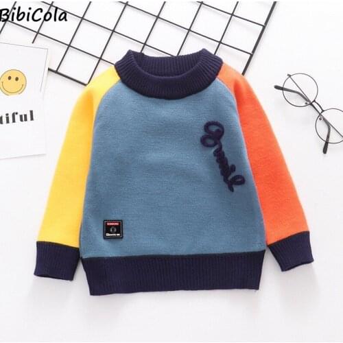 BibiCola Autumn Winter New Boys And Girls Sweater Add Cotton To Keep Warm Baby Round Neck Sweater Childrens Clothing 1-5years