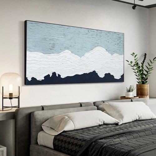 Pure hand draw abstract oil paintings on the wall, blue and white abstract oil paintings on canvas, the high quality the sitting
