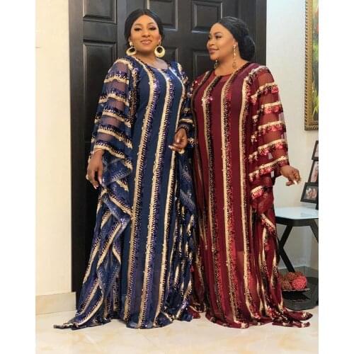 DOIB Plus Size African Women Dresses Dashiki Full Sequined Bead Decoration Inner Clothes Abaya Dubai Muslim Africa Boubou Robe