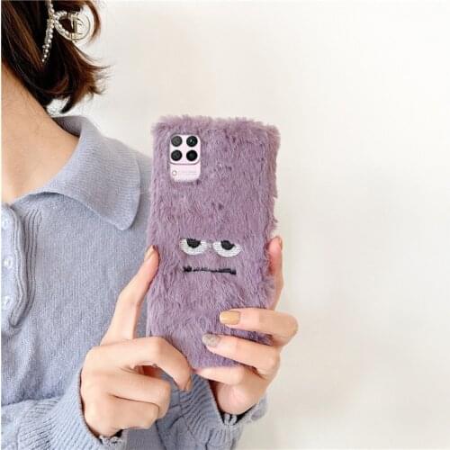 Purple Cookie Monster Plush Case For Huawei P40 P30 P20 Lite E Protective Cases P smart Plus 2019 Honor 10 20 Lite 9C 8X Cover